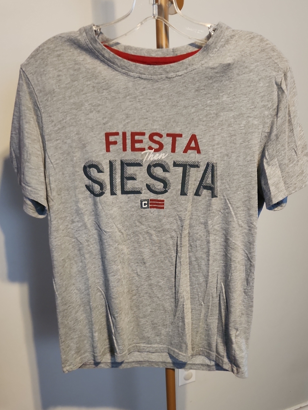 Fiesta Then Siesta Graphic Tee - Gray with Red & Navy